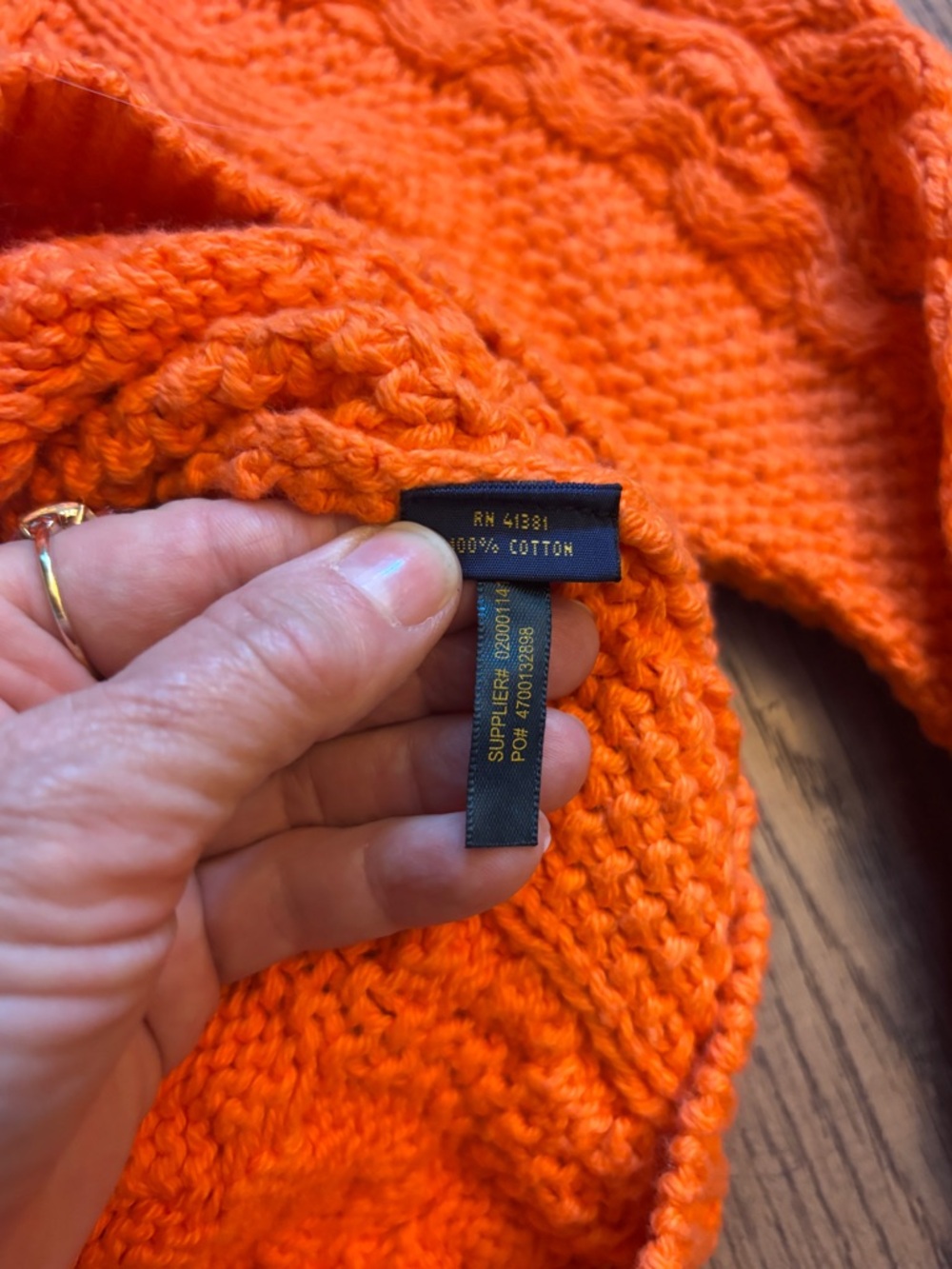 Polo by Ralph Lauren Bright Orange Cable-Knit Crewneck Sweater - Picture 3 of 3